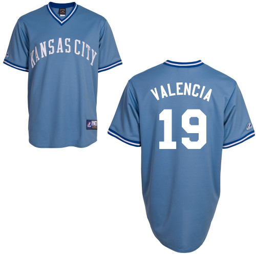 Danny Valencia #19 mlb Jersey-Kansas City Royals Women's Authentic Road Blue Baseball Jersey